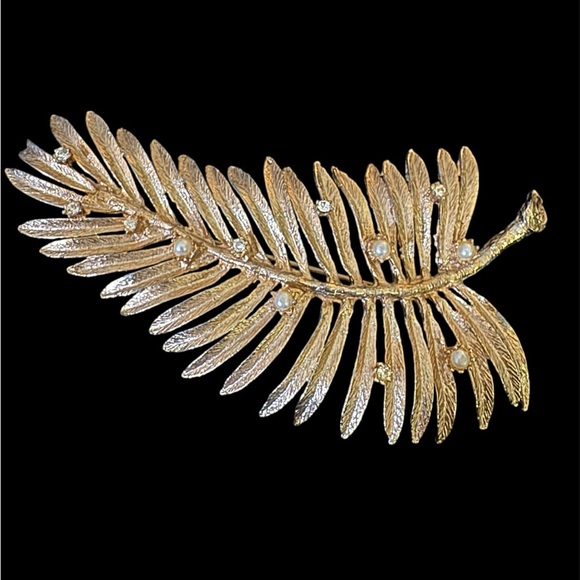 Judy Lee Gold Leaf Brooch with Pearls - Picture 1 of 4